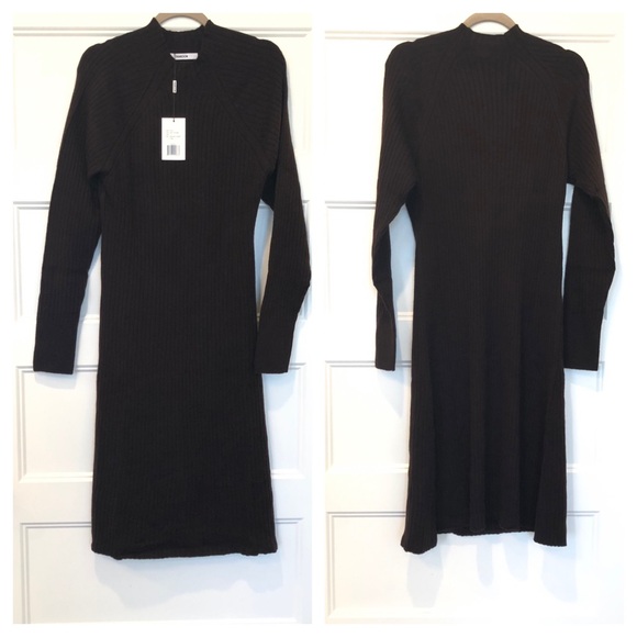 Thakoon Mock Neck Sweater Dress Large Chocolate Brown Wool Rent the Runway - Picture 5 of 10
